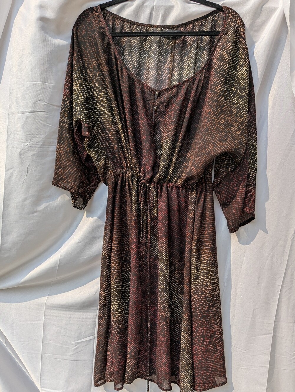 Marisa City Sheer Whimsigoth Earthy Boho Dolman Cinch Mini Dress - Picture 4 of 15